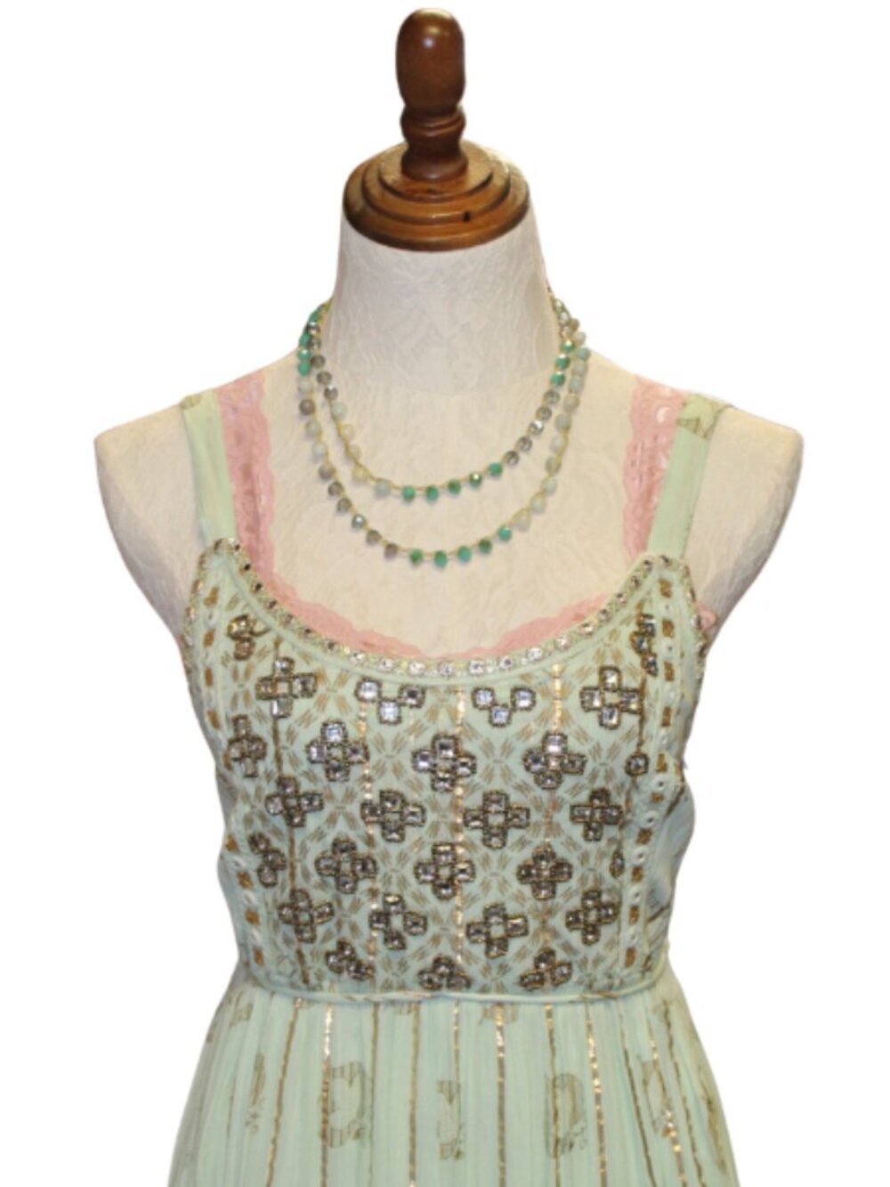 Western Charm Mint Green Embellished Bohemian Layered Dress